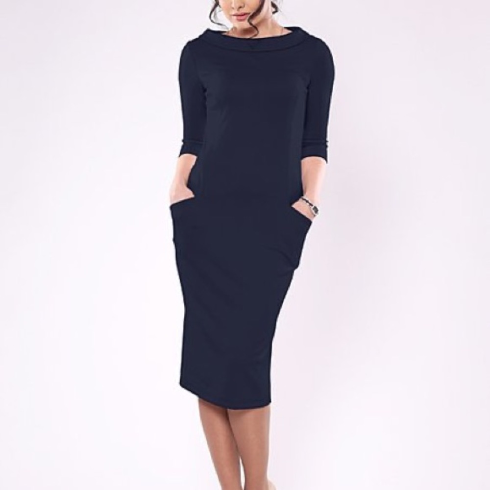 Laura Bettini Navy Pocket Boatneck Sheath Sm